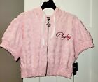 Playboy Bunny Pink Embossed Hearts Short Sleeve Hoodie Zip Up New Tags L Large