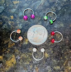 NEW-5 Stainless Steel Horseshoe Barbells with Colorful Balls + FREE GIFT - Picture 1 of 18