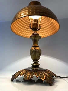 Pittsburgh Lamp, Brass & Glass Company Cast Table Lamp Light Metal Shade Cooper - Picture 1 of 20