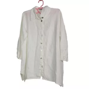 CUT LOOSE Lagenlook White Linen Blend Long Sleeve Tunic Top Button Up Large - Picture 1 of 7