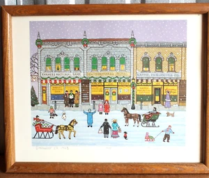 Vintage Framed & Matted Color Print Snowy Street Scene, Signed By M. Ryberg 1903 - Picture 1 of 9