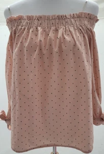 Charlotte Russe Blush Pink Off the Shoulder Shirt Top with Black Polka Dots GUC - Picture 1 of 12