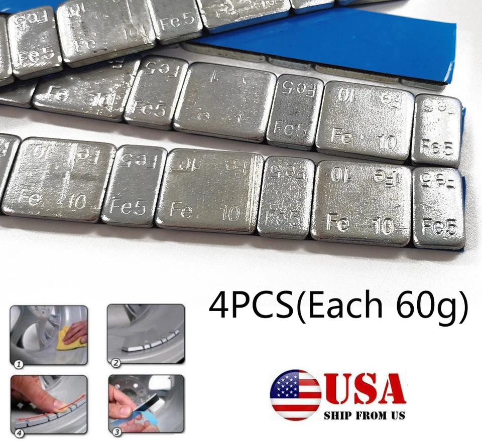 4X60g Adhesivo Stick On Wheel Neumático Equilibrio Pesas Coches Motocicleta Barco EE. UU. Foto 1 de 4