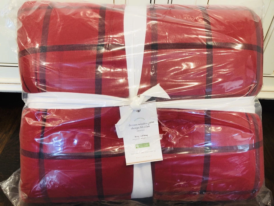 Manta edredón Pottery Barn Anderson a cuadros King Sherpa Navidad roja ropa de cama Foto 1 de 4