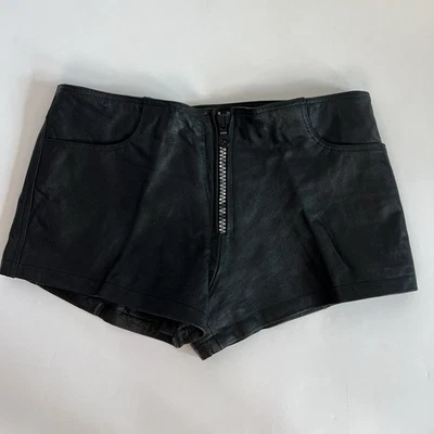 Deadstock NWT HOT LEATHER Black 4 Pocket Genuine Leather Biker Shorts ZIP UP Sml - Image 1 of 3