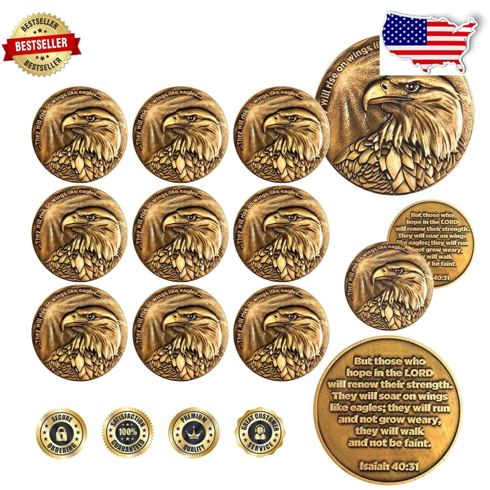 Antique Gold Plated Christian Challenge Coin American Bald Eagle Isaiah 40 31