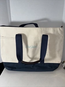 "Bolso de mano Sea Island Peter Millar de lona con asas de cuero 20"" X 16""" - Imagen 1 de 9