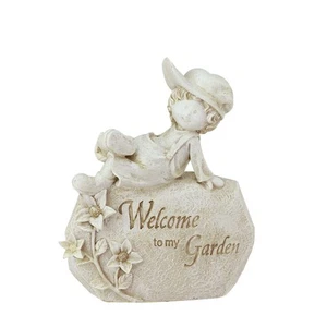 Northlight 7.5IN Garden Kids Ivory INWelcome To My GardenIN Patio Garden Statue - Picture 1 of 2