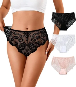 Sexy Lace High Waisted Womens Panties Floral 3 Pack - Picture 1 of 5
