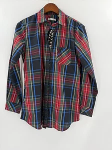 Orvis Blouse Women’s Tartan Plaid Jeweled Ruffled Button Down Long Sleeve Size 8 - Picture 1 of 11