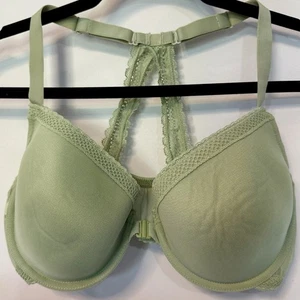 38D AUDEN Womens The Ace Lined Underwire Front Closure Racerback Demi Bra Green - Picture 1 of 9