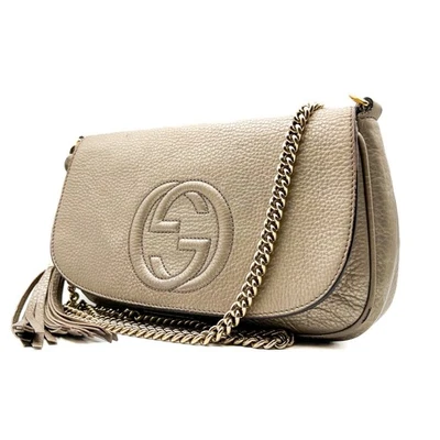 Gucci SOHO Leather Chain Crossbody Shoulder Bag Metallic Gold Silver Authentic - Image 1 of 4