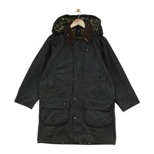 Barbour Gamefair Waxed Overcoat Mens Size 38 Green Hooded Country Full Zip - Picture 1 of 15