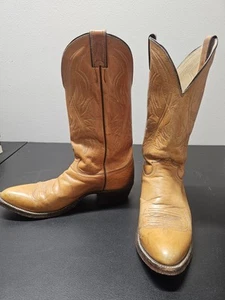 Vintage Justin Cowboy Western Boots 1632 Tan Brown Leather Mens 10 D - Picture 1 of 13