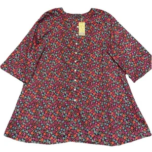 NUEVO CON ETIQUETAS Camisa Gudrun Sjoden Para Mujer XL Floral Botón Frontal Túnica Algodón Orgánico Boho - Imagen 1 de 16