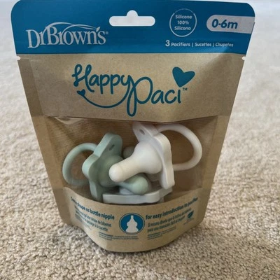 Chupete Dr. Brown's HappyPaci de una pieza 100 % silicona - 0-6 m - 3 unidades - Cool Gr... Foto 1 de 2