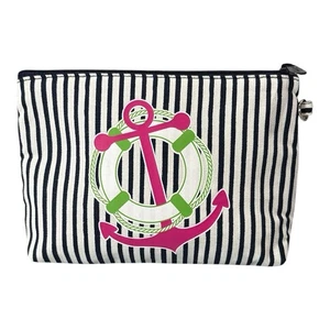 NUEVO CON ETIQUETAS Thirty-One 31 Mini Bolsa con Cremallera Azul Marino Rayas con Ancla Azul Blanco Regalo - Imagen 1 de 8