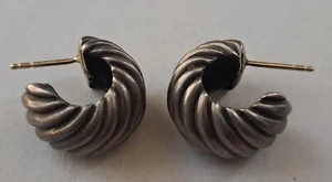 David Yurman Sterling Silver Classic Cable Sculpted Hoop Earrings(Missing Backs) - Picture 1 of 6