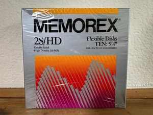 Memorex 2S/HD Flexible Floppy Disk 10 PACK Diskettes 5 1/4" Double Sided Vintage - Afbeelding 1 van 3