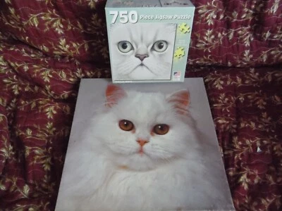 Lot of 2 White Cat Puzzles 750 pc. and 500 pc. Very Good Condition Thick Quality - Image 1 of 4
