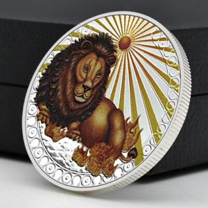 Moneda Desafío 12 Constelaciones Leo Plateada Medalla Decoración Hogar Artesanías - Imagen 1 de 12