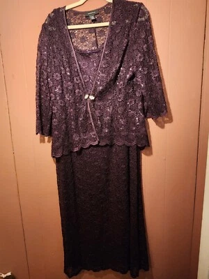 Hermoso Vestido Para Mujer Talla 16 R&M Richards Formal 2 Piezas Berenjena Lentejuelas Foto 1 de 4