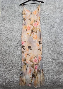 Fashion Nova Mesh Maxi Dress Womens L Multicolor Floral Ruffle Hem Y2K Festival - Picture 1 of 20