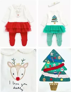 Baby Girls Christmas Sleepsuit Outfit Mothercare Headband Tutu Festive Set NEW - Picture 1 of 10
