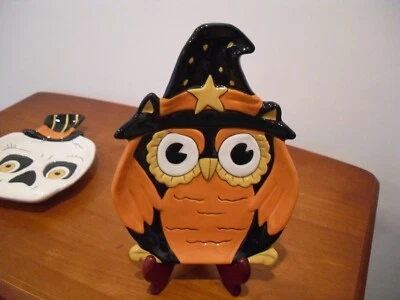 Plato de cerámica con forma de búho decoración de Halloween/otoño RARO TJX PLACA DE MUESTRA 8" X 6" Foto 1 de 4