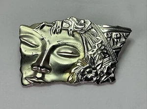 Vintage JJ Jonette Silver Tone Asian Face Decorative Charm for Necklace - Picture 1 of 8