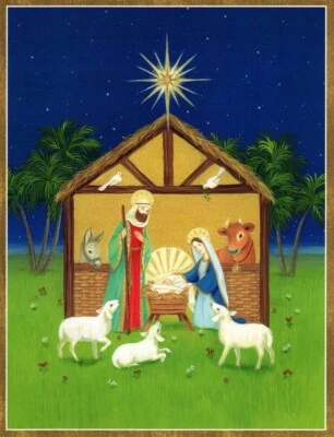 Caspari Merry Christmas Mary Joseph Jesus Manger Creche Greeting Cards Set of 7 - Image 1 of 3