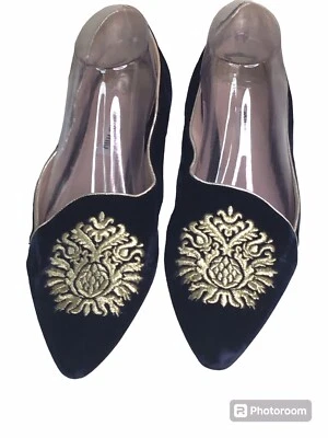 Zapatos Miu Miu Azul Marino Terciopelo Bordado Cristal Embellecido, Talla 40, Nuevos sin Caja Foto 1 de 4