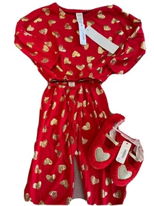 BNWT VALENTNE’S DAY Girls Gymboree 3 Piece Pajama Set Size 5-6 Red Gold Hearts - Picture 1 of 6