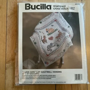 Bucilla  Cross Stitch 40665 I Love Cats Lap Quilt Wall Hanging 45x45 - Picture 1 of 3