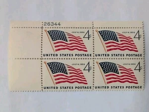 New. U.S. Postage MNH PLATE BLOCK, 4 cent, American Flag 1959 (SKU70) - Picture 1 of 2