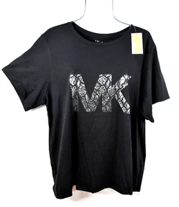 Michael Kors Damen Bluse 3X Schwarz MK Logo Rundhals Oberteil Übergröße Neu mit Etikett - Bild 1 von 8