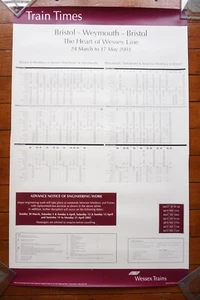 Póster de horario ferroviario Wessex Trains Bristol Weymouth 2003 - Imagen 1 de 5
