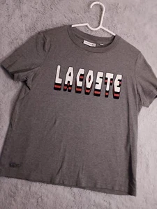 Lacoste Shirt Womens Size 40 Spellout Graphic Print Heather Gray Casual Graphic - Picture 1 of 9