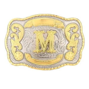 Hebilla de cinturón rectangular de oro Letras iniciales Western Cowboy Rodeo - Picture 1 of 36
