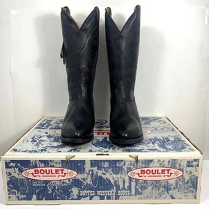 BOULET Challenger Botas de Vaquero Occidentales de Cuero Negro en Punta Talla 9 E Canadá - Imagen 1 de 7