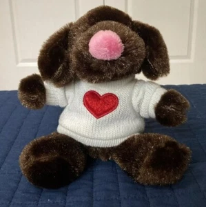DanDee Brown Dog Heart Sweater Valentine Plush Pink Nose Red 2010 Dan Dee - Picture 1 of 13