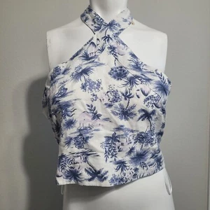 NEW Abercrombie & Fitch Large crop top stretch adjustable tie linen open back - Picture 1 of 10
