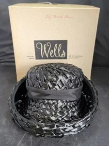Vintage 60er Jahre Damen Strohhut mit Box SCHWARZ klein RAFIELD Millinery Union WELLS - Bild 1 von 7