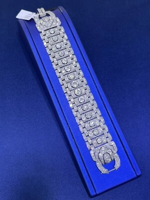 Stunning Vintage Art Deco Platinum 19CT Old Cut Round Diamond Wide Bracelet 69g - Image 1 of 4
