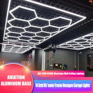 14Grid Hexagon LED Lampe Röhren Werkstatt Garage Wand Decken Leuchte Beleuchtung - Bild 1 von 21