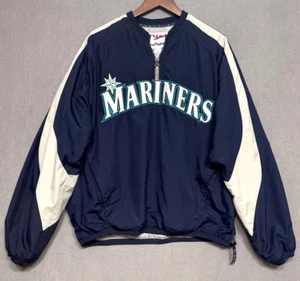 Majestic Authentic Collection Seattle Mariners Jacket Men L Blue Dugout Pullover - Picture 1 of 22