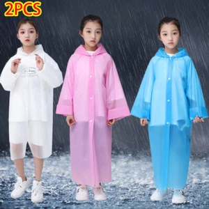 2PCS Children Waterproof Raincoat Hooded Rain Poncho Storm Break Jacket Coat UK - Picture 1 of 11