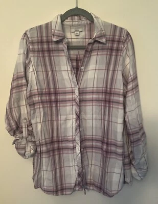 Camisa de franela Croft & Barrow para mujer talla mediana rosa a cuadros manga larga Foto 1 de 4