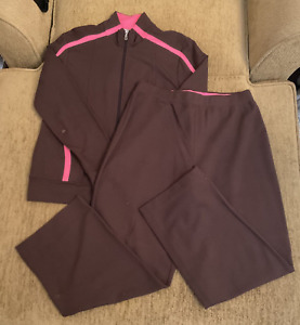 Talbot's Sweatpant Suit/Jogging/Track Size Medium 2 Piece Brown with Pink Trim