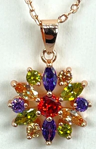 Collar Bamoer Tono Oro Rosa Multicolor Cristal Flor 16" + 2" Extensión - Imagen 1 de 11